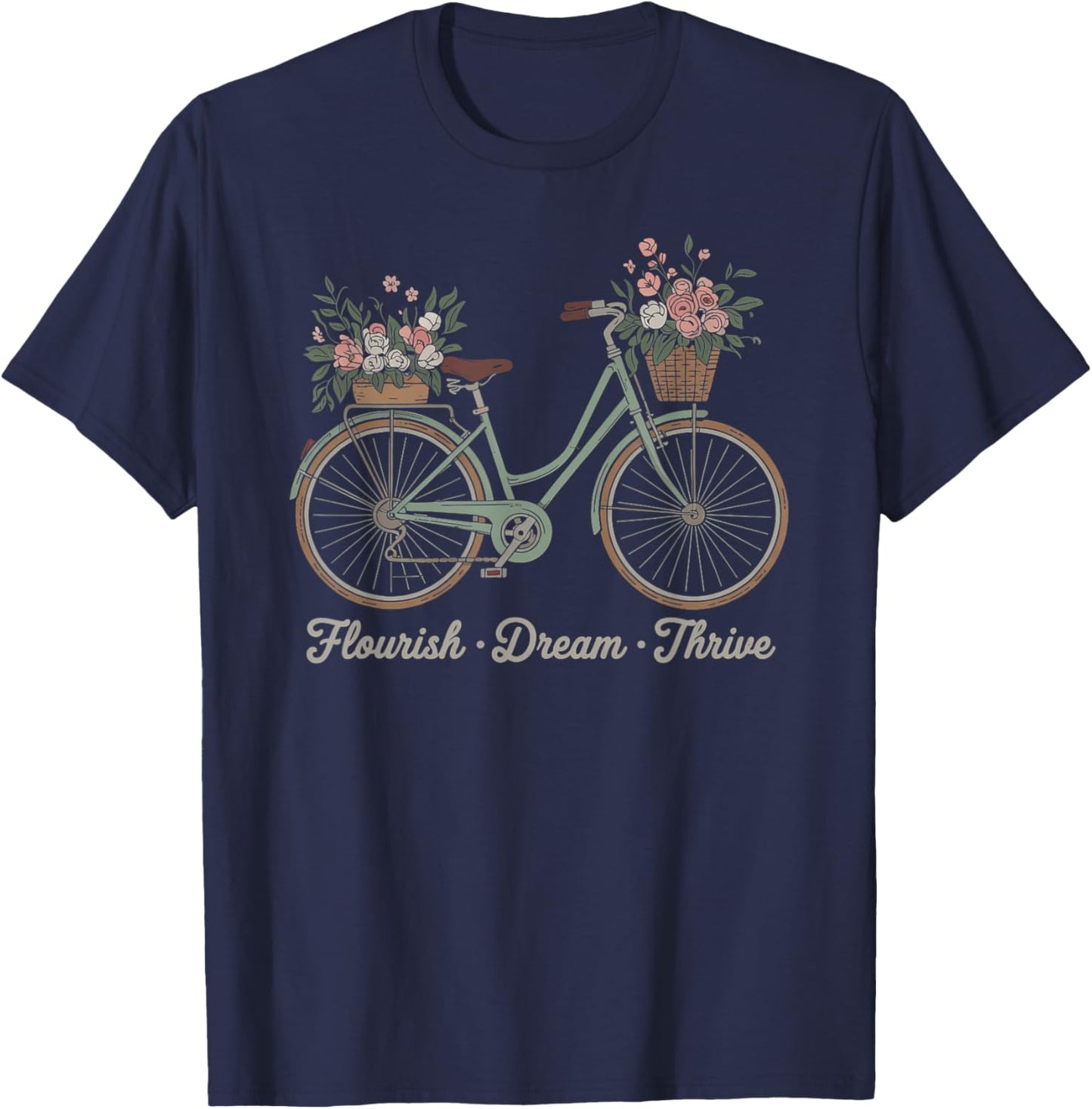 Flourish Dream Thrive Floral Bike Trump Subtle Resist T-Shirt - T-Shirt | Navy