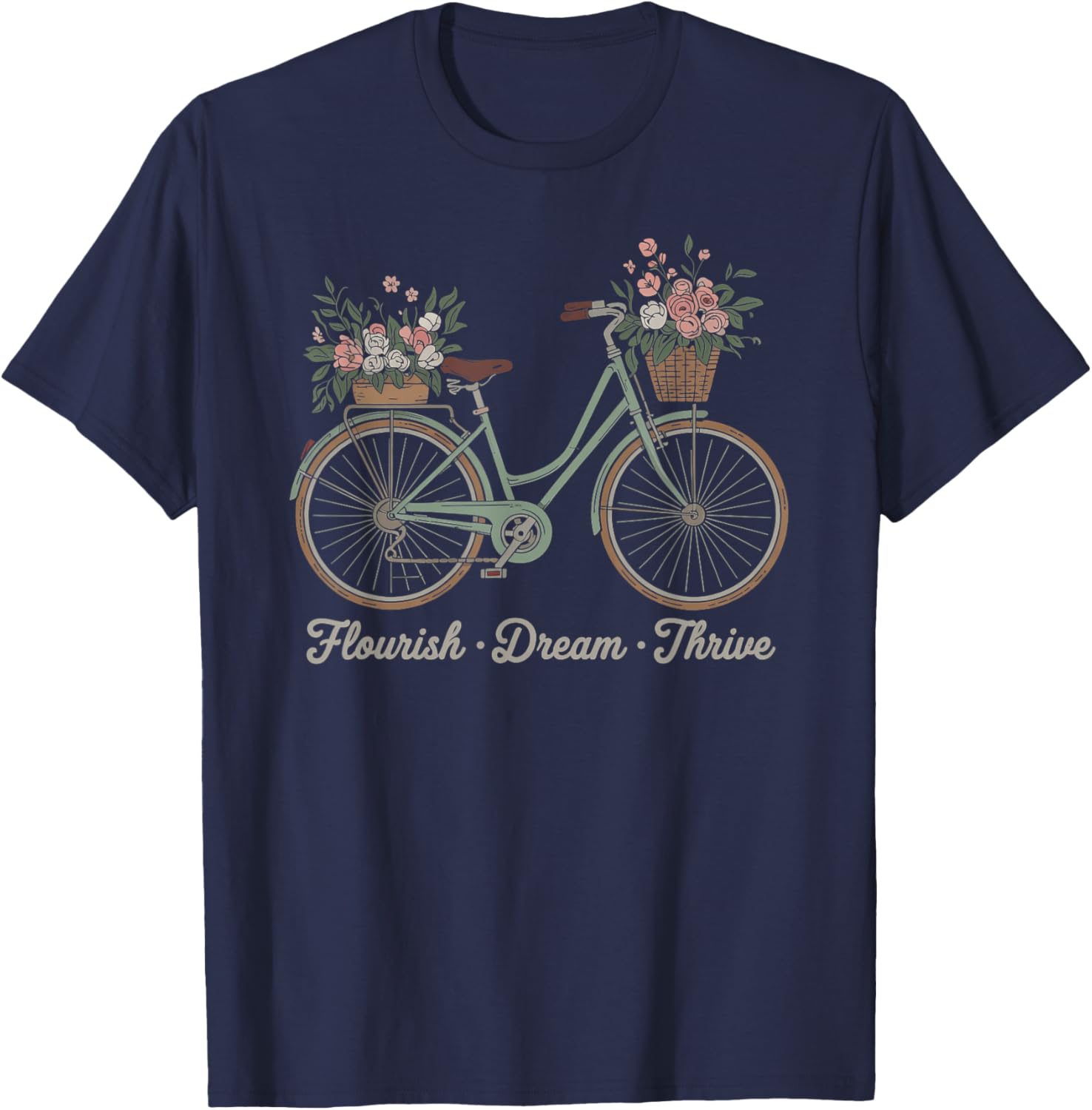 Flourish Dream Thrive Floral Bike Trump Subtle Resist T-Shirt - T-Shirt | Navy