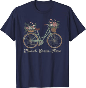 Flourish Dream Thrive Floral Bike Trump Subtle Resist T-Shirt - T-Shirt | Navy