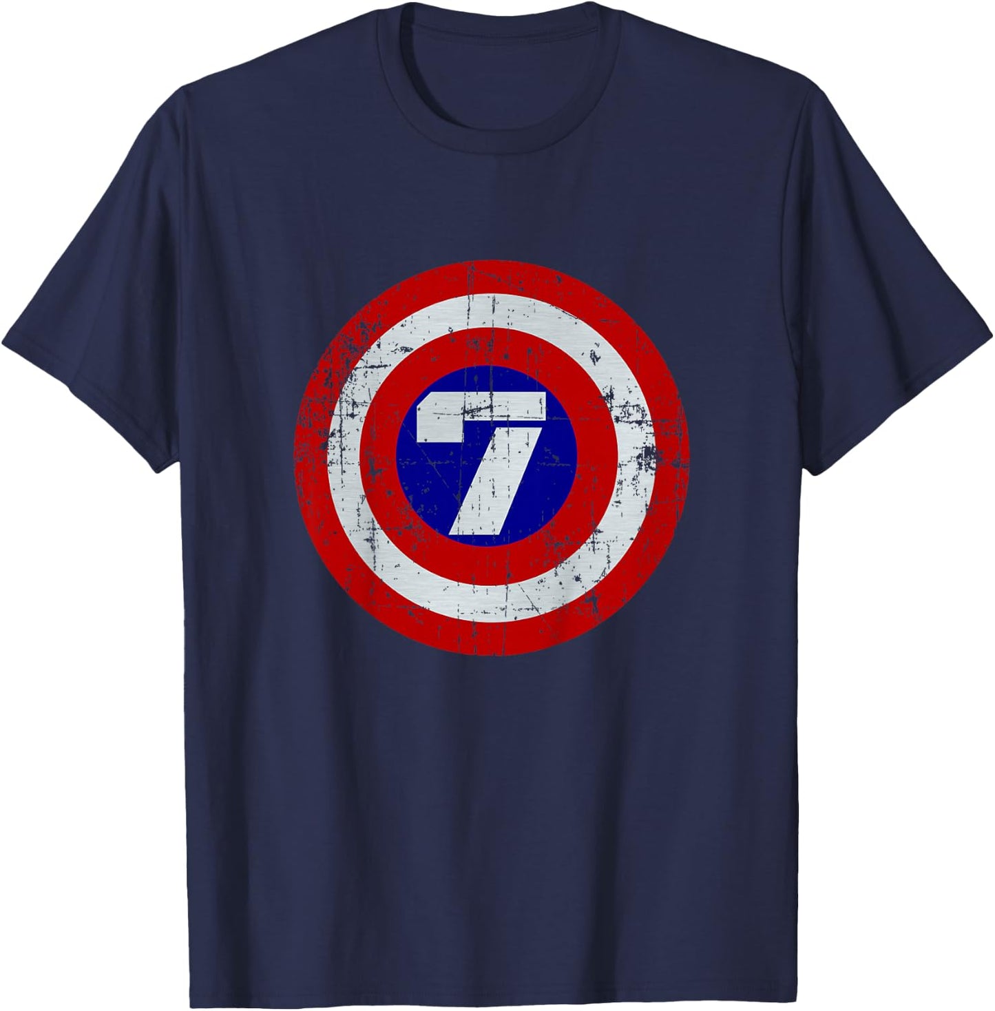 Kids 7 Year old Birthday Distressed Captain Sheild Shirt T-Shirt - T-Shirt | Navy