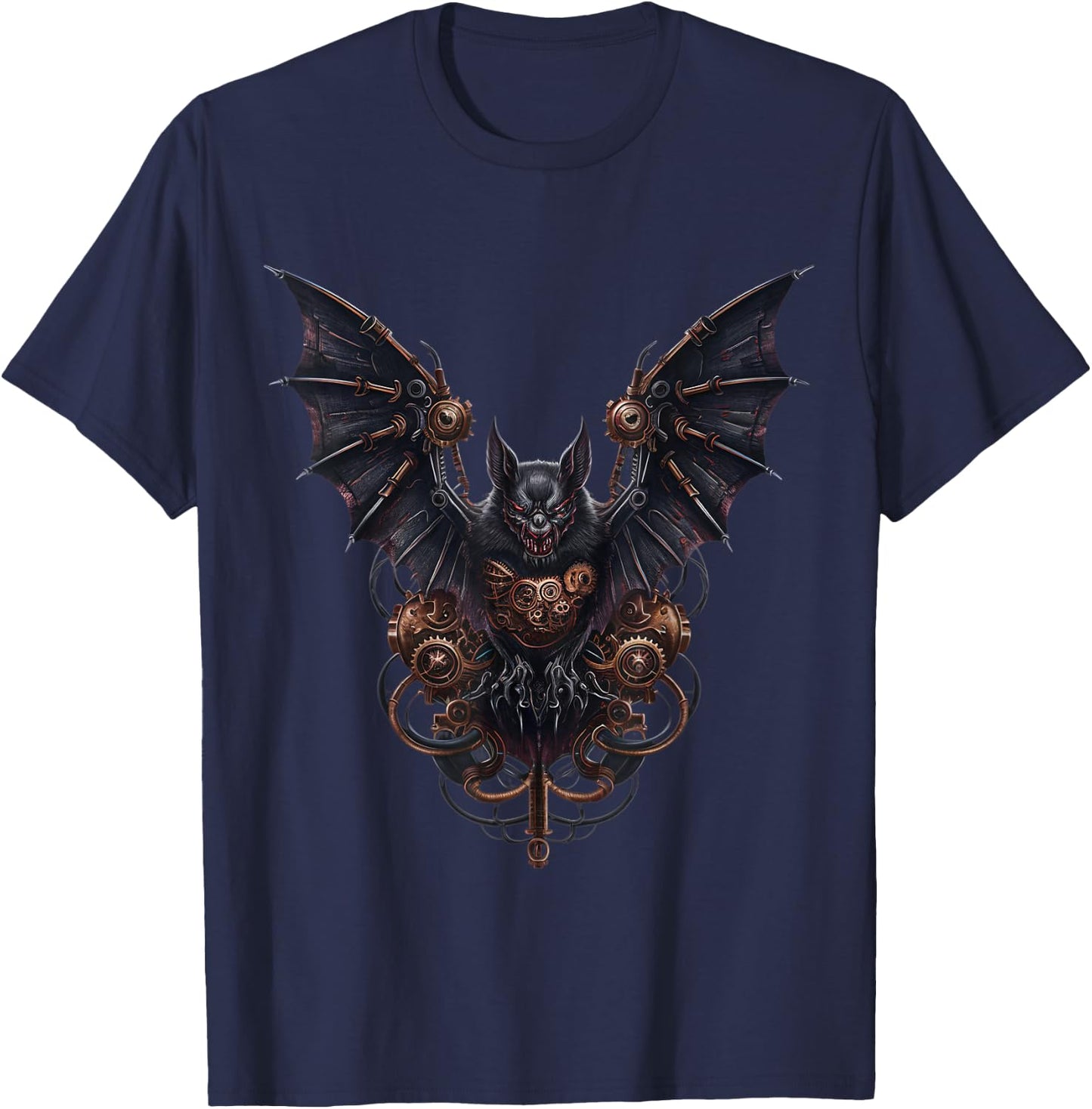 Dark Steampunk Bat Mechanical Gothic Horror T-Shirt - T-Shirt | Navy