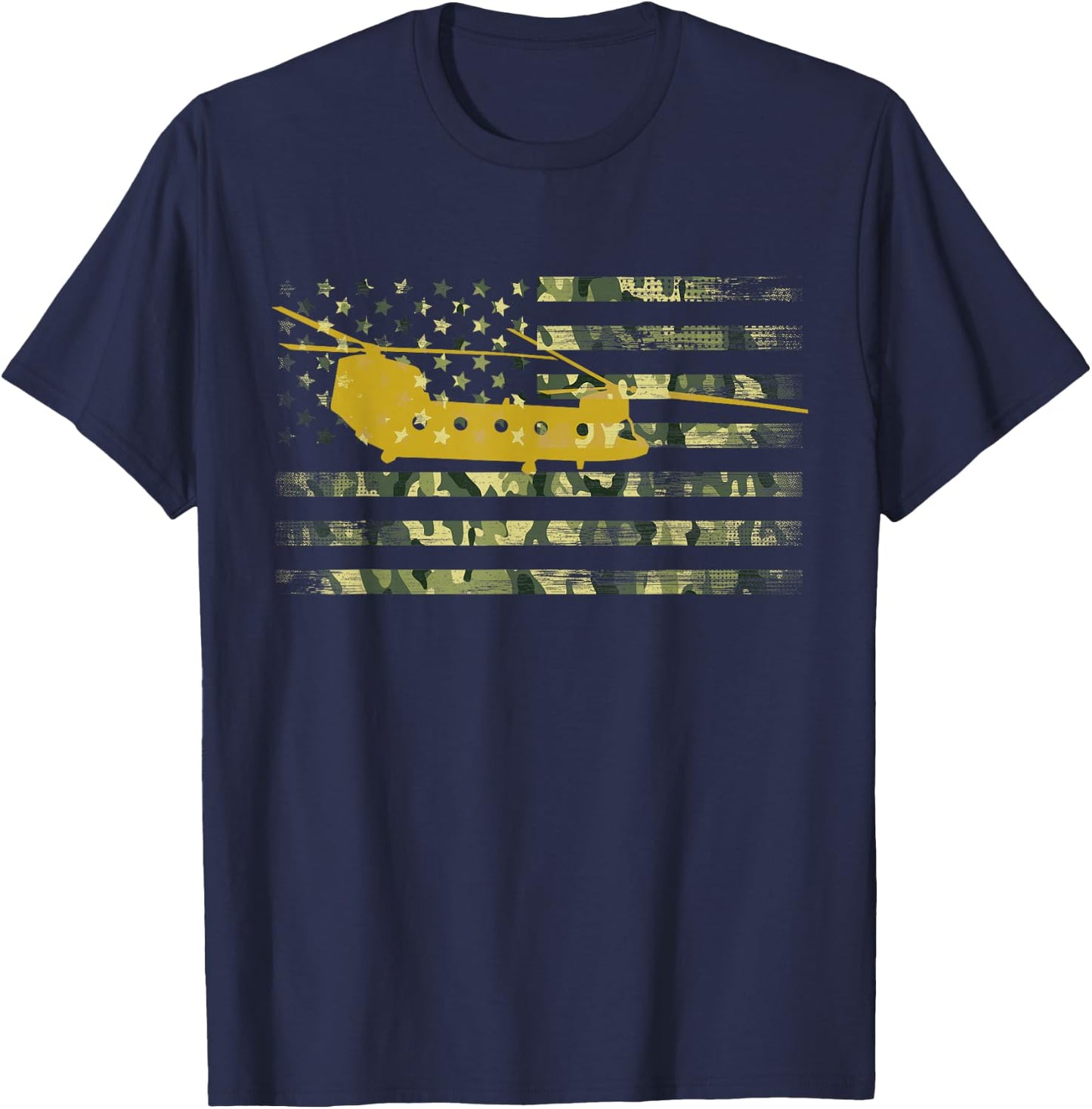 CH-47 Chinook Camo Flag Military Helicopter Shirt T-Shirt - T-Shirt | Navy