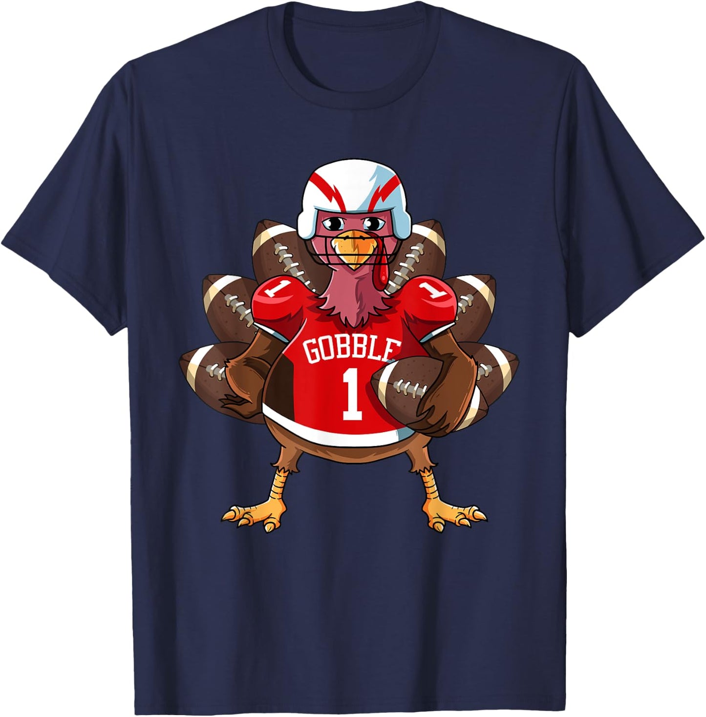 Funny Thanksgiving Football Game Turkey Player Sporty Gobble T-Shirt - T-Shirt | Navy