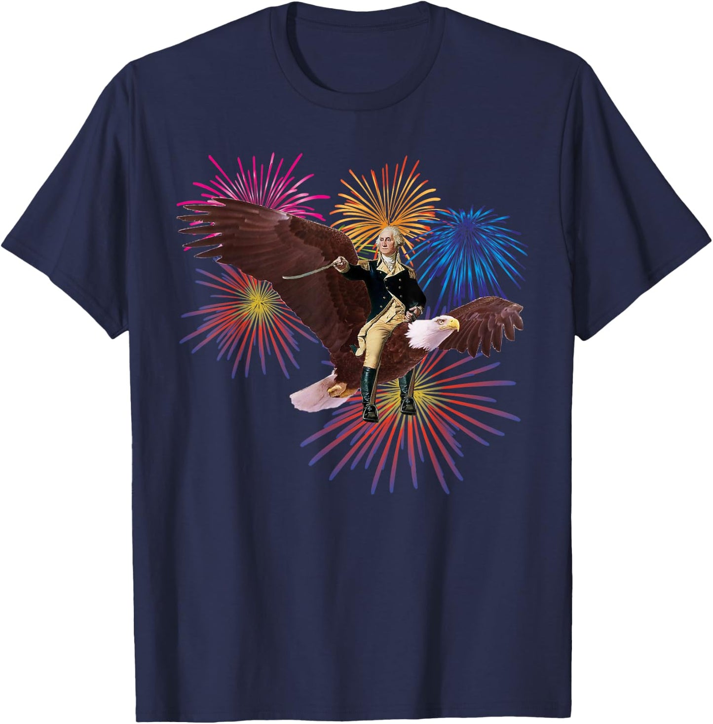 George Washington Riding a Bald Eagle 4th of July Women Kids Men T-Shirt - T-Shirt | Navy