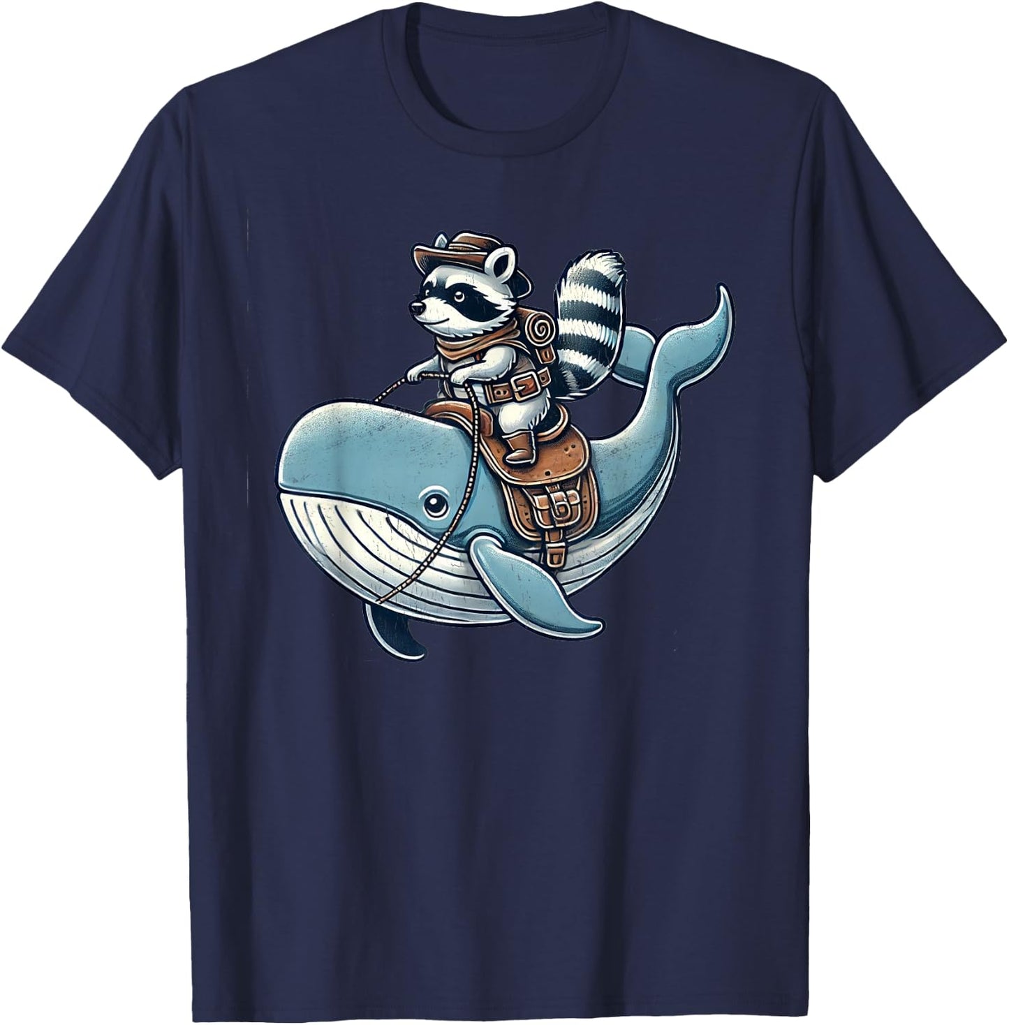 Vintage Raccoon Whale Rider Funny Raccoon Riding Whale Kids T-Shirt - T-Shirt | Navy