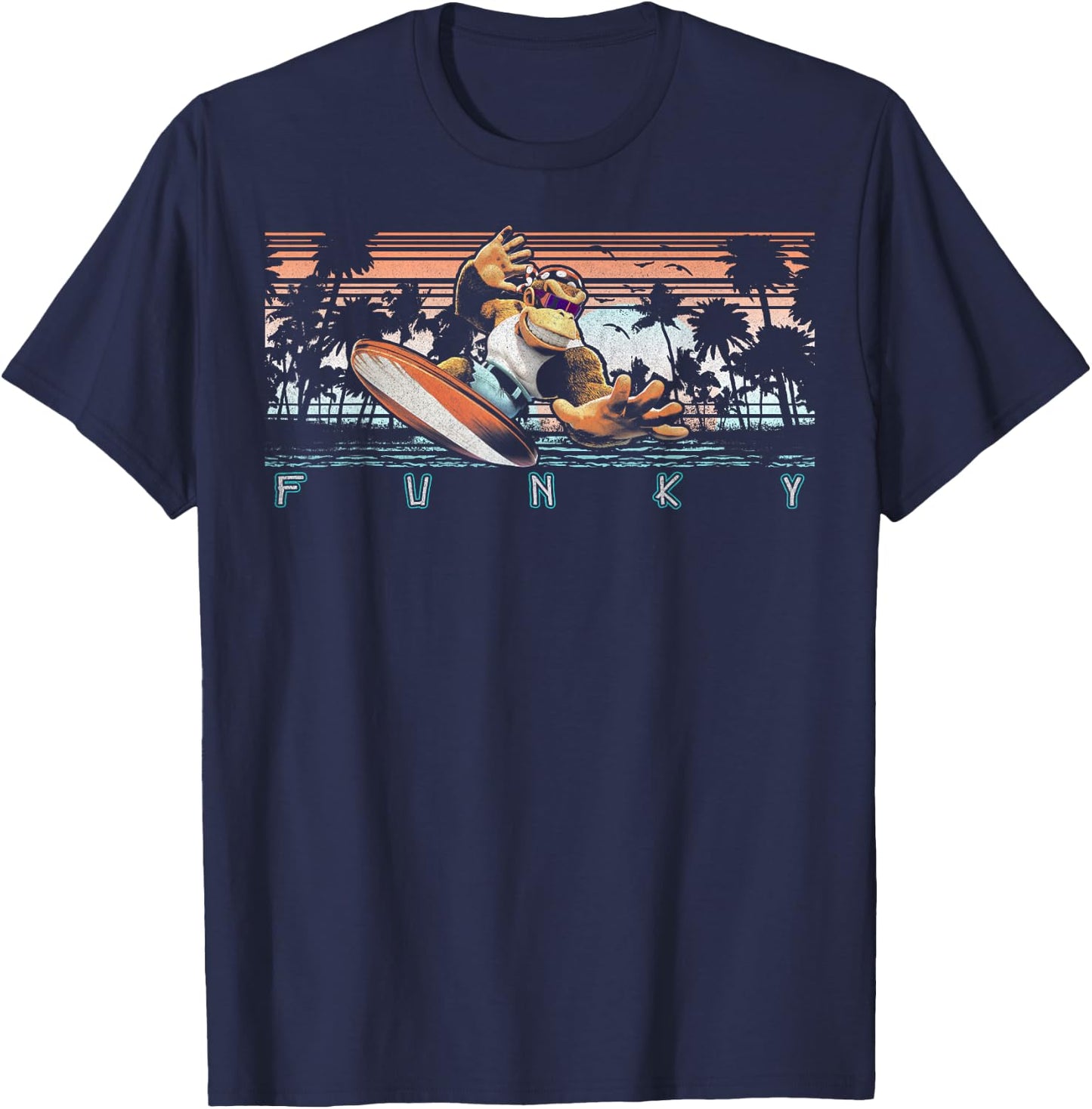 Nintendo Donkey Kong Country Funky Kong Surf Tropical Poster Small T-Shirt - T-Shirt | Navy