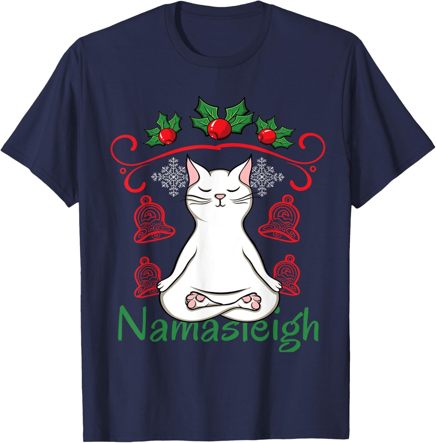 Namasleigh Santa Claus Namaste Yoga Ugly Christmas T-Shirt - T-Shirt | Navy