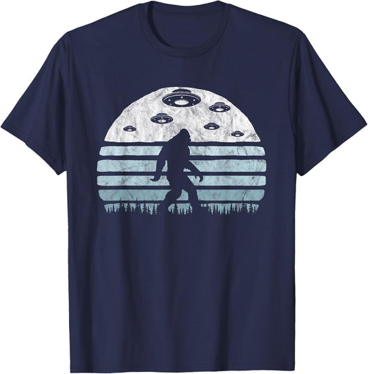 Bigfoot UFO Abduction Vintage Believe Retro Alien Graphic T-Shirt - T-Shirt | Navy