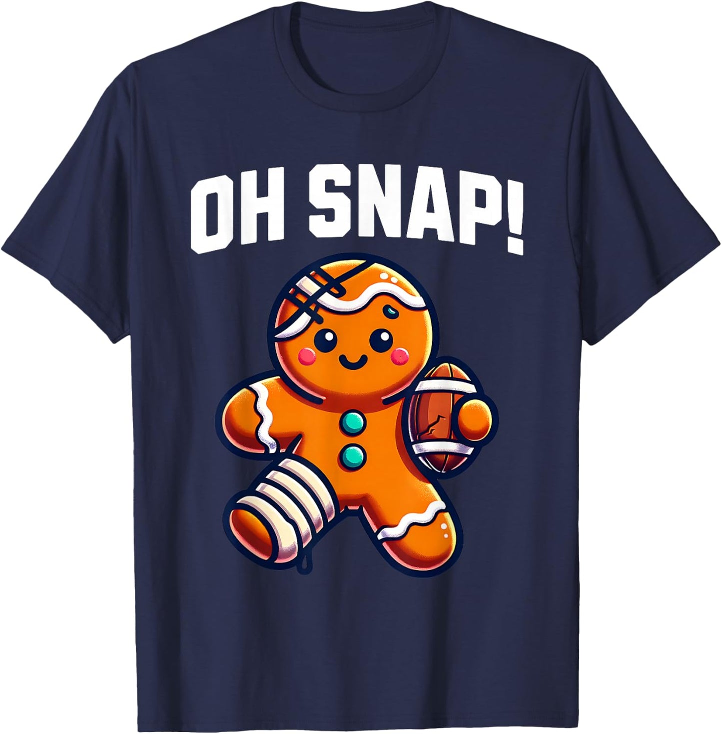 Oh Snap Gingerbread Playing Football Cute Funny Christmas T-Shirt - T-Shirt | Navy