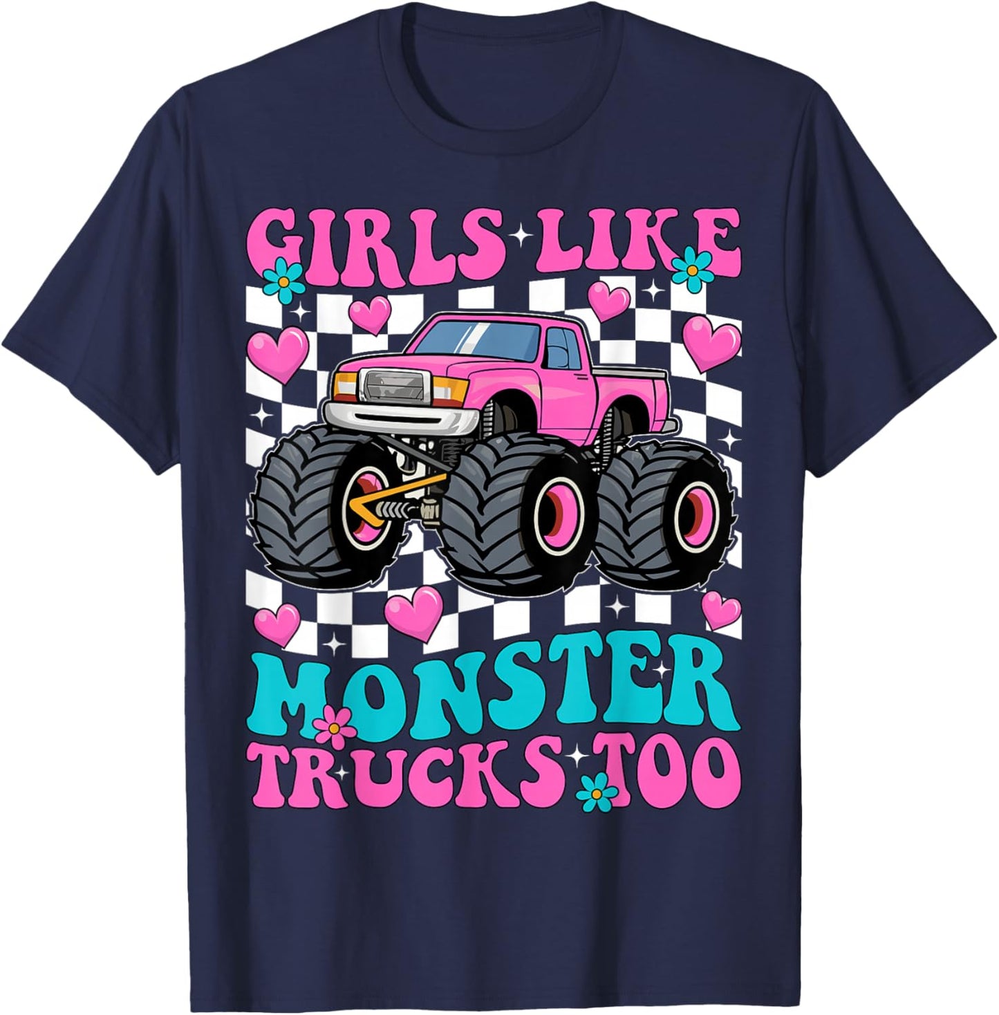 Girls Like Monster Trucks Too Groovy Monster Truck Girls T-Shirt - T-Shirt | Navy