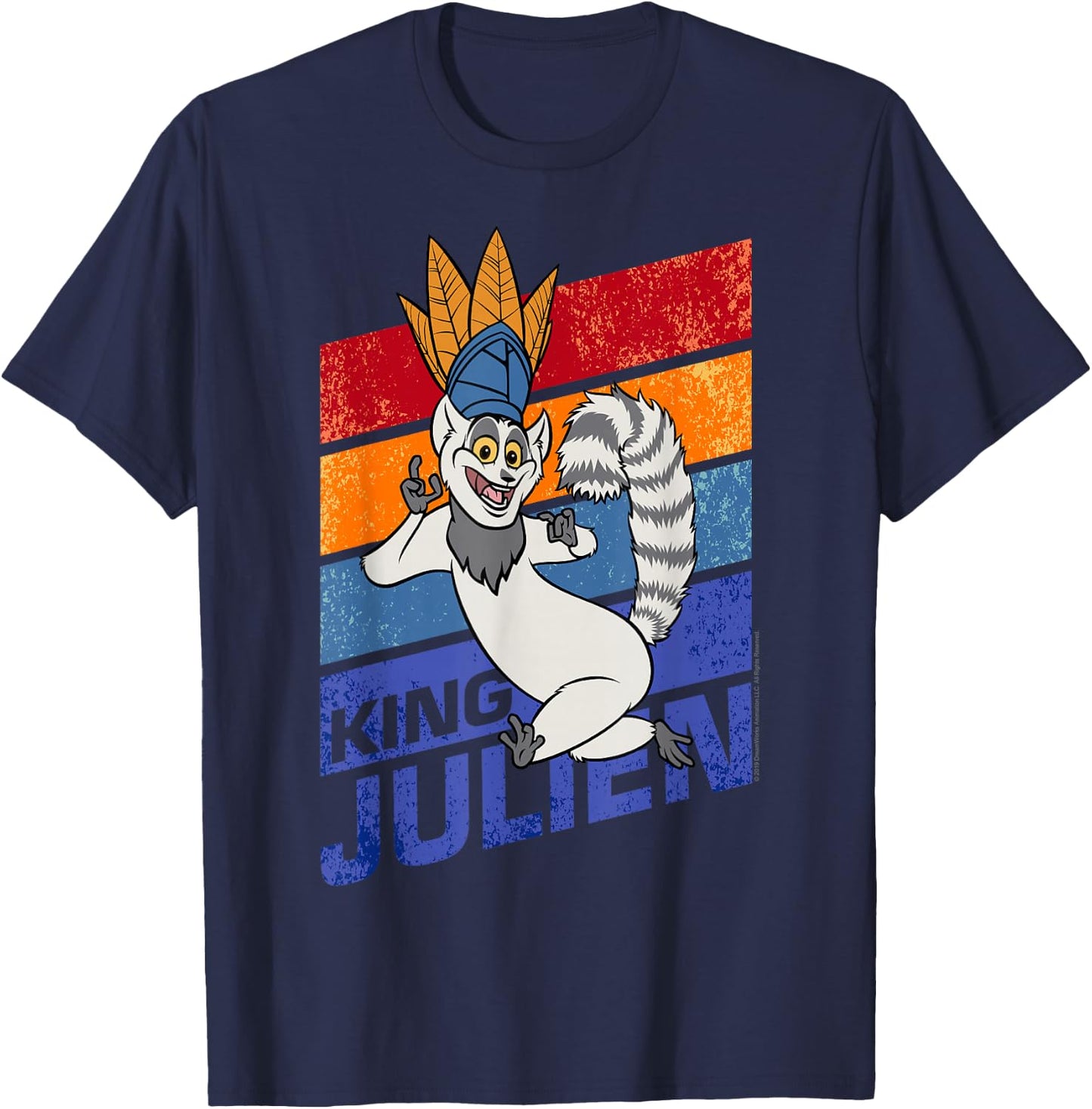 Madagascar King Julien Striped Portrait T-Shirt - T-Shirt | Navy
