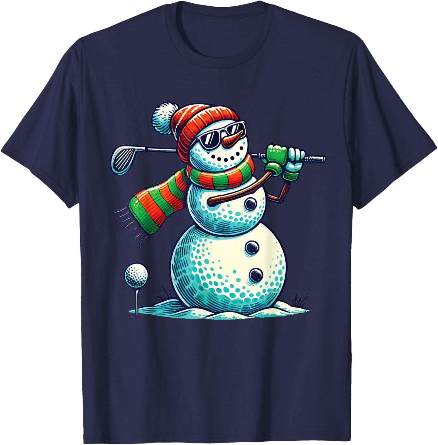 Funny Snoman Playing Golf ball Christmas Golf lovers players T-Shirt - T-Shirt | Navy