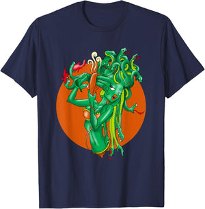 Medusa Girl Cartoon Funny Caricature Cool Comic Gift T-Shirt - T-Shirt | Navy