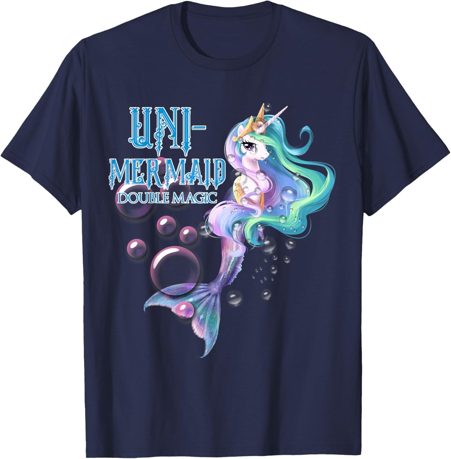 Uni-Mermaid Double Magic Funny Unicorn T-Shirt - T-Shirt | Navy