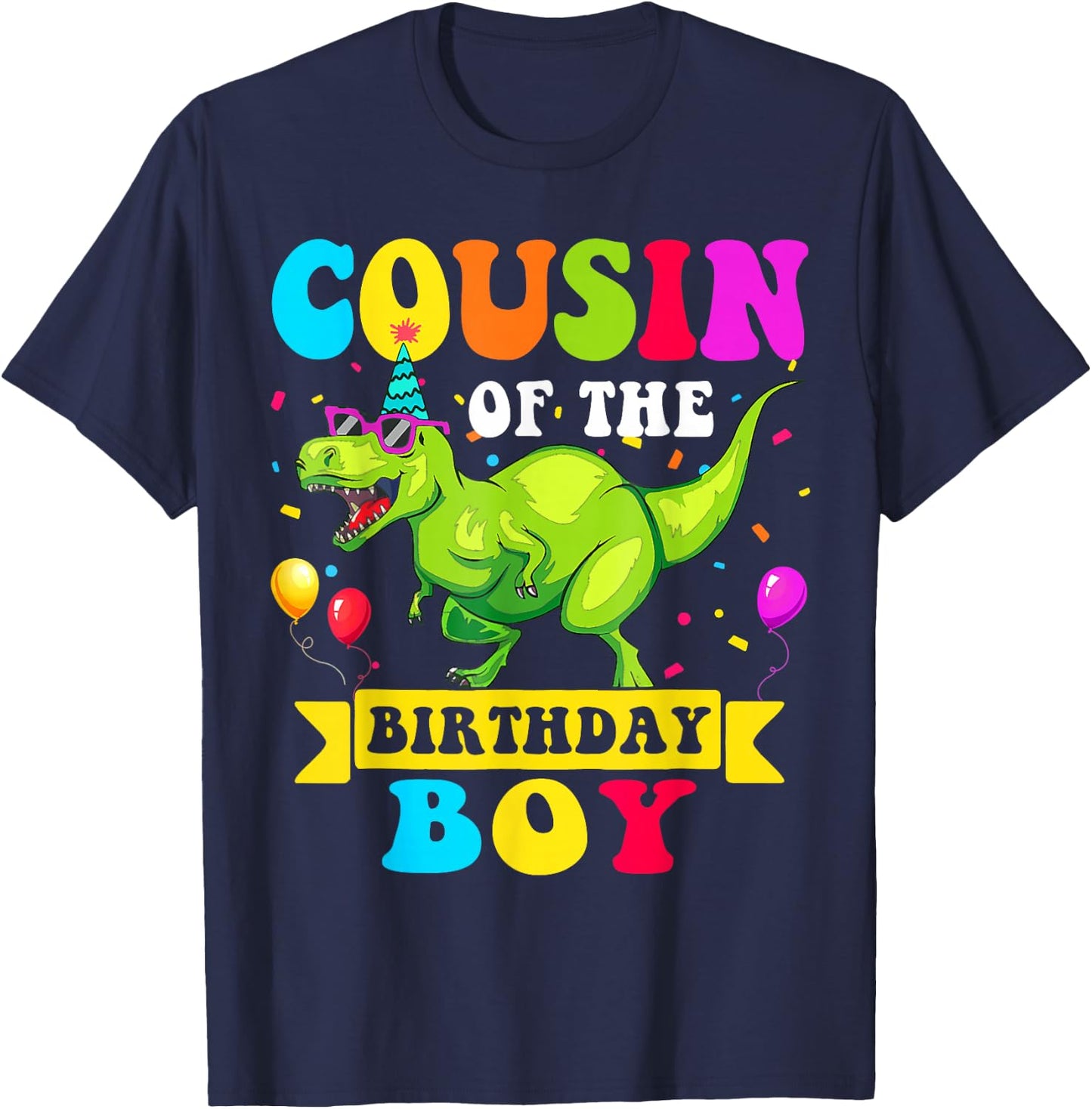 Cousin of the Birthday Boy Dinosaur Raptor Funny T-Shirt - T-Shirt | Navy