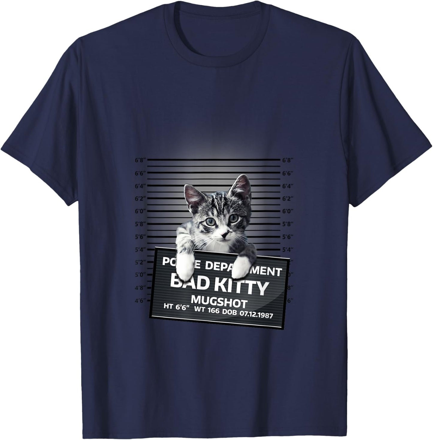 Funny Bad Kitty Cat Mugshot Cute Cat Lover Gift T-Shirt - T-Shirt | Navy