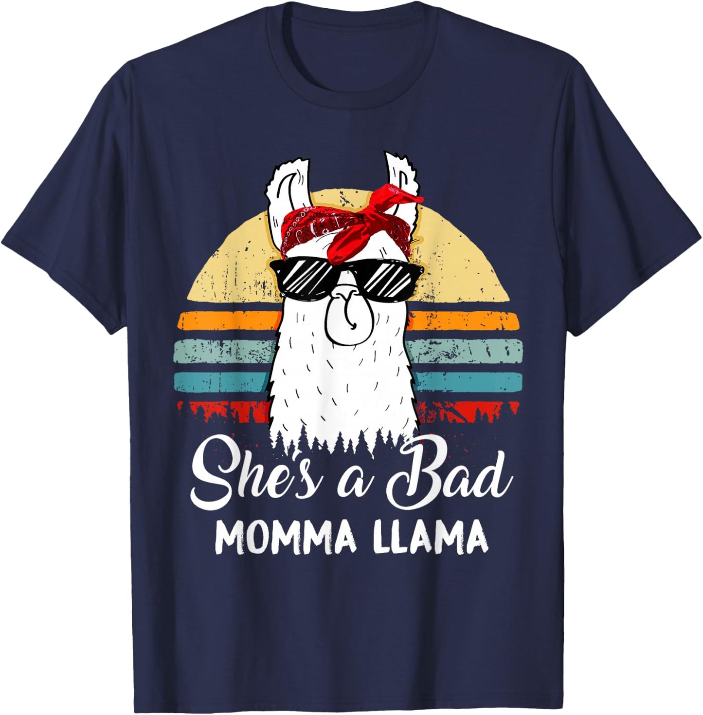 She's a Bad Momma Llama Funny Retro Vintage Mama T-Shirt - T-Shirt | Navy