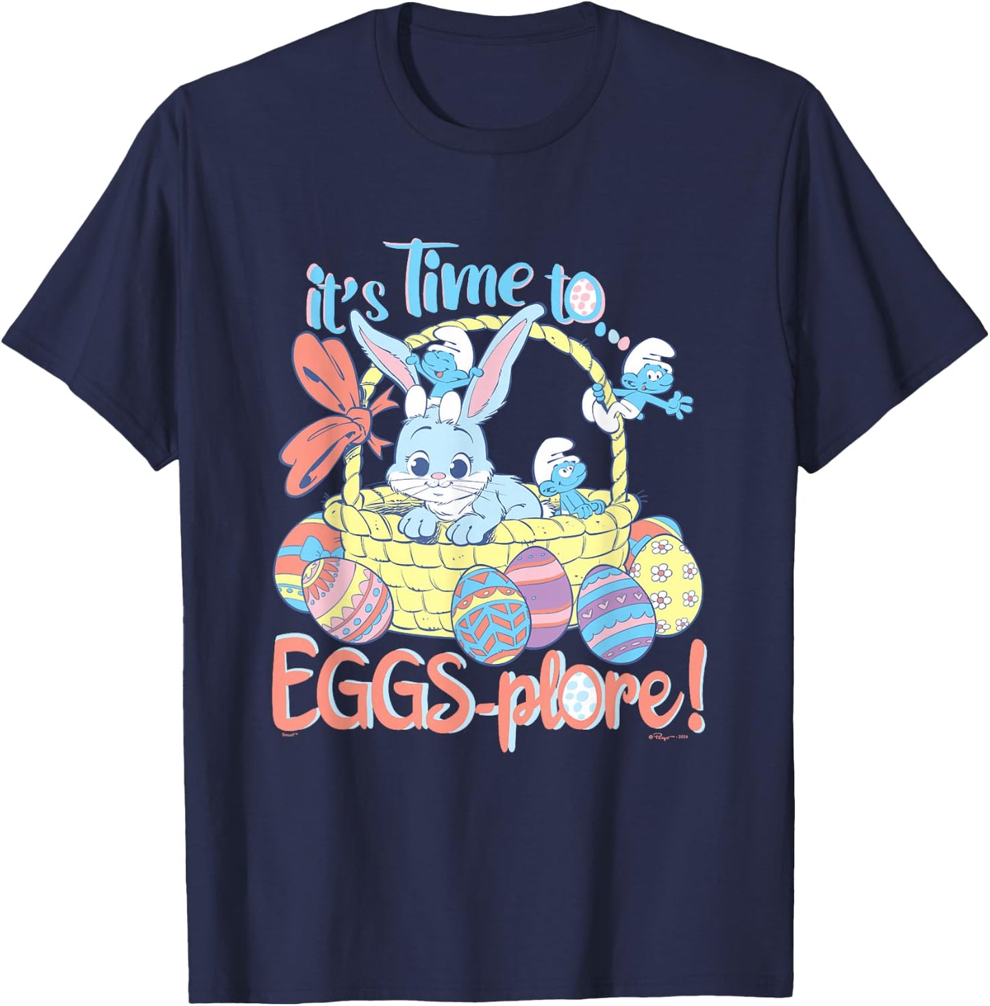 The Smurfs Easter It's Time To Eggs-plore! Cute Bunny Retro T-Shirt - T-Shirt | Navy