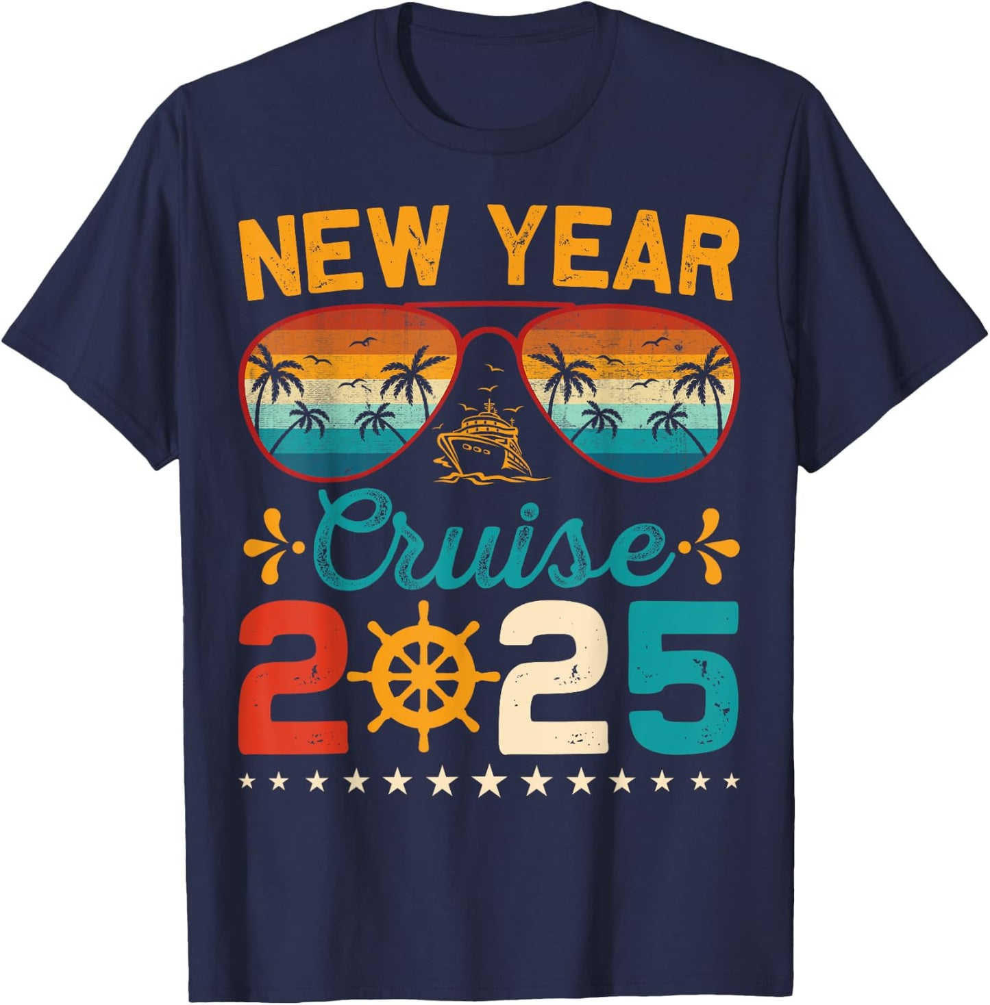 Vintage New Year Cruise 2025 Family Matching NYE Celebration T-Shirt - T-Shirt | Navy