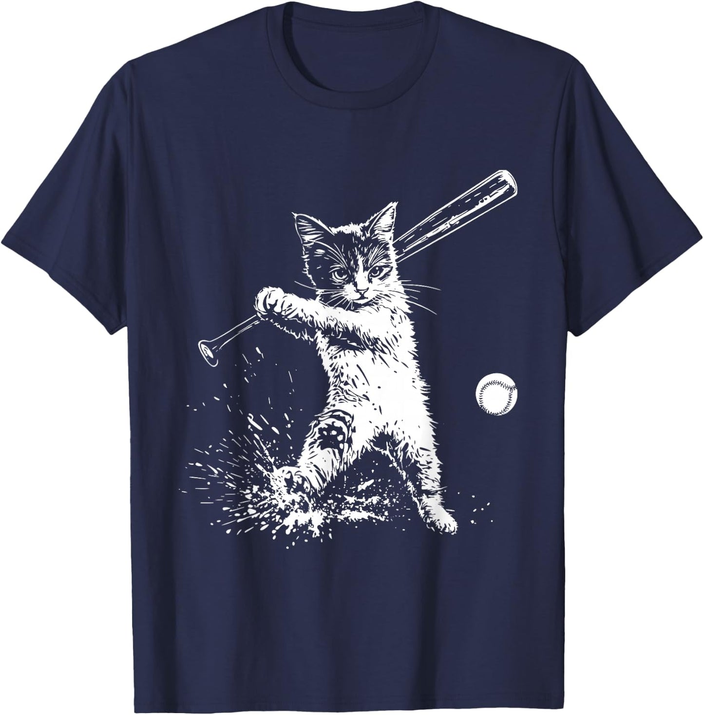 Funny Cat Baseball Graphic T-Shirt - T-Shirt | Navy