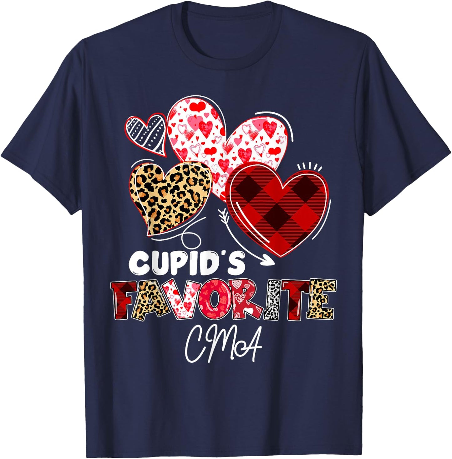 Cupid's Favorite CMA Nurse Valentine Buffalo Plaid T-Shirt - T-Shirt | Navy