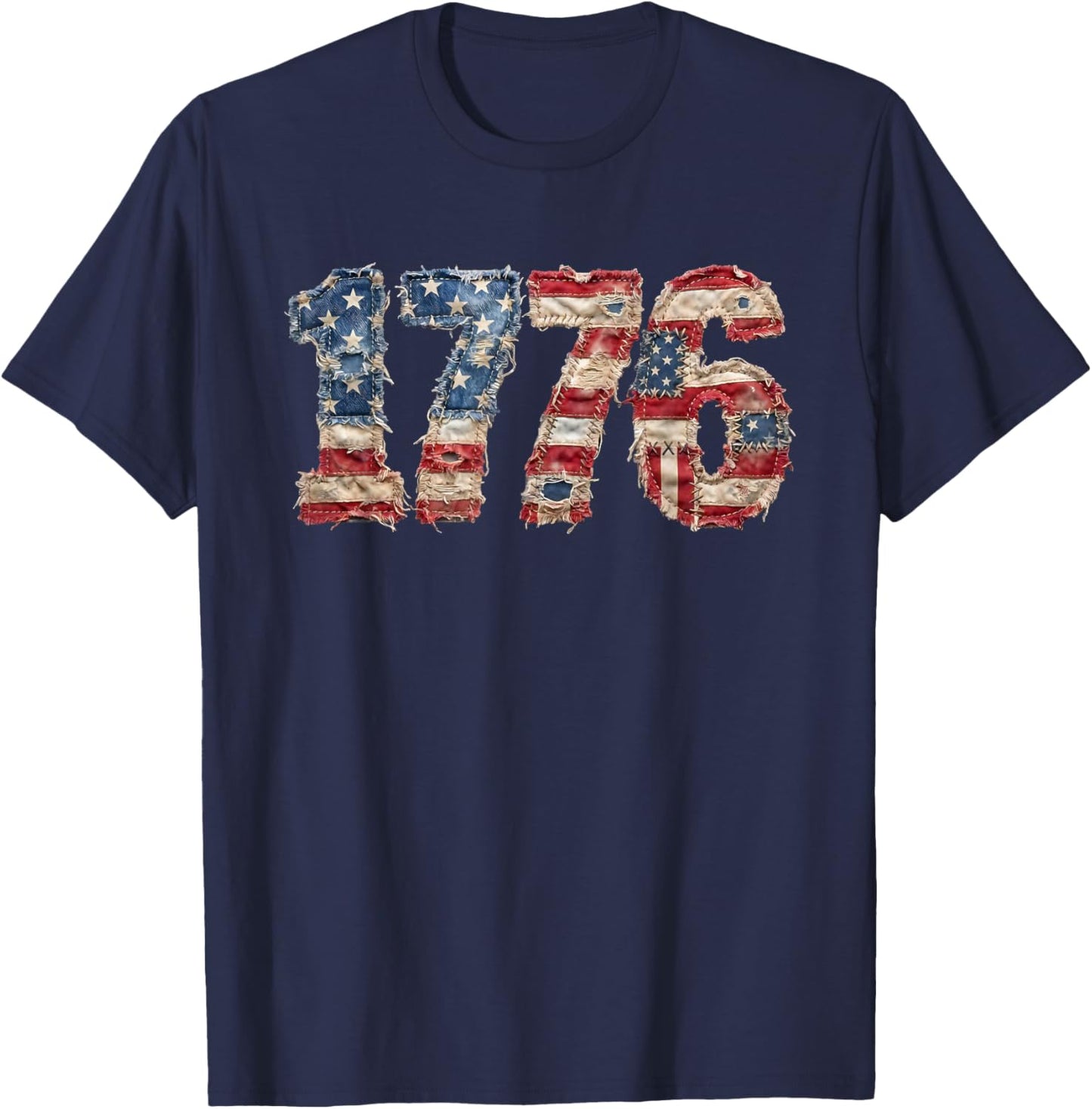 Patriotic Patchwork 1776 USA Flag 250 Years 4th of July T-Shirt - T-Shirt | Navy