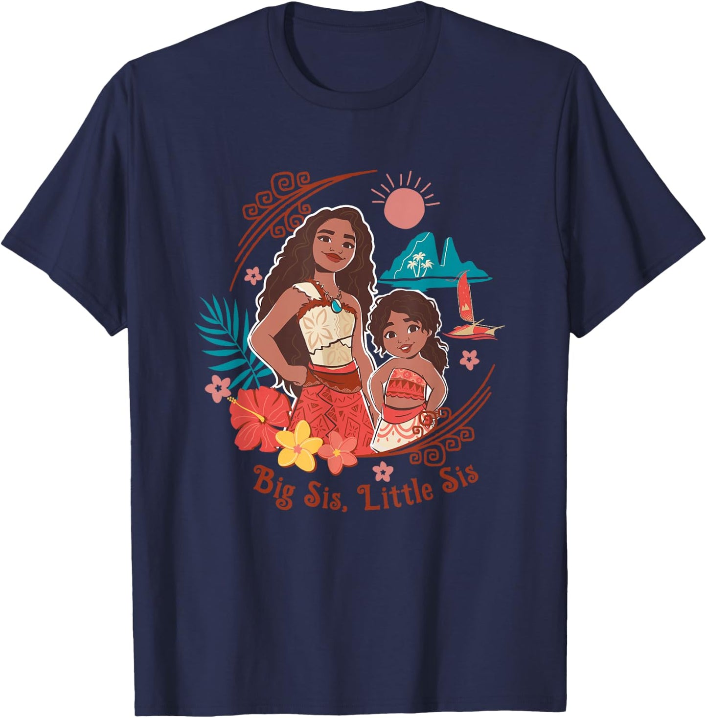 Disney Moana 2 Big Sis Little Sis Oceania Tropical Floral T-Shirt - T-Shirt | Navy