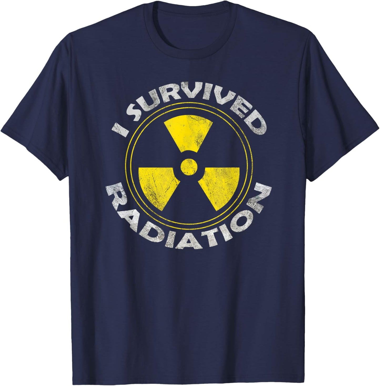 Cancer Designs by MCG.Co -Adults Black Cotton, Polyester Modern Sports with , Short Sleeve, Classic Fit, Straight Hemline, I Survived Radiation Warrior Design T-Shirt - T-Shirt | Navy