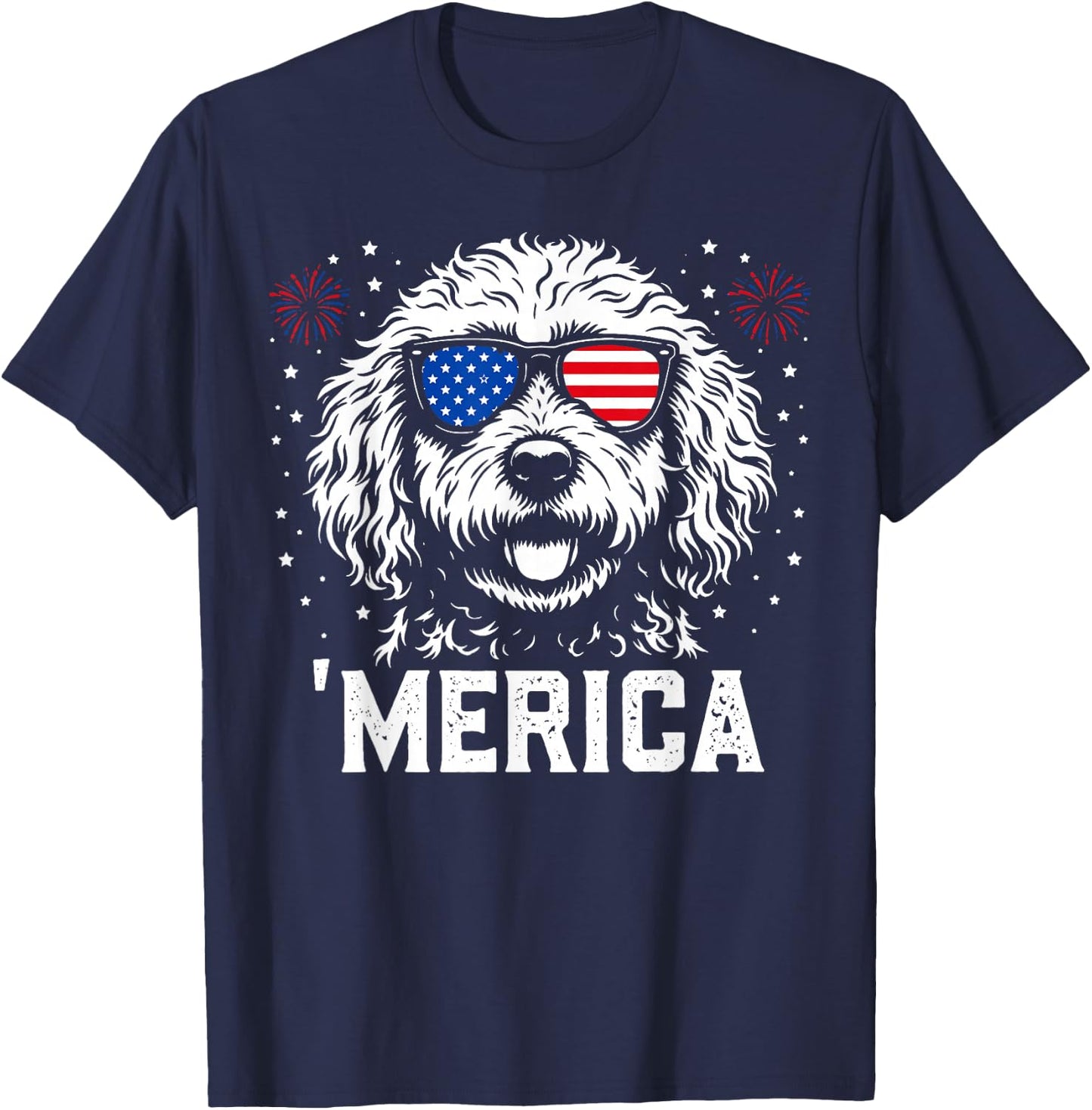 'Merica Patriotic Goldendoodle American Flag Dog Lover Art T-Shirt - T-Shirt | Navy