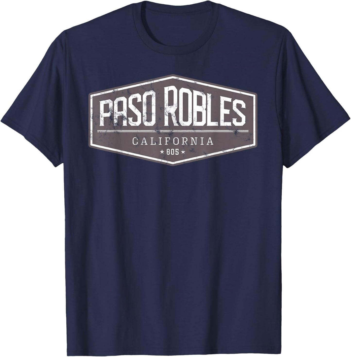 Paso Robles, California, 805 Distressed Graphic Design T-Shirt - T-Shirt | Navy