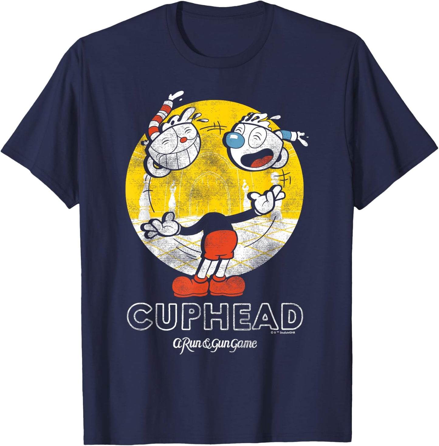 Cuphead with Mugman Head Juggling T-Shirt - T-Shirt | Navy