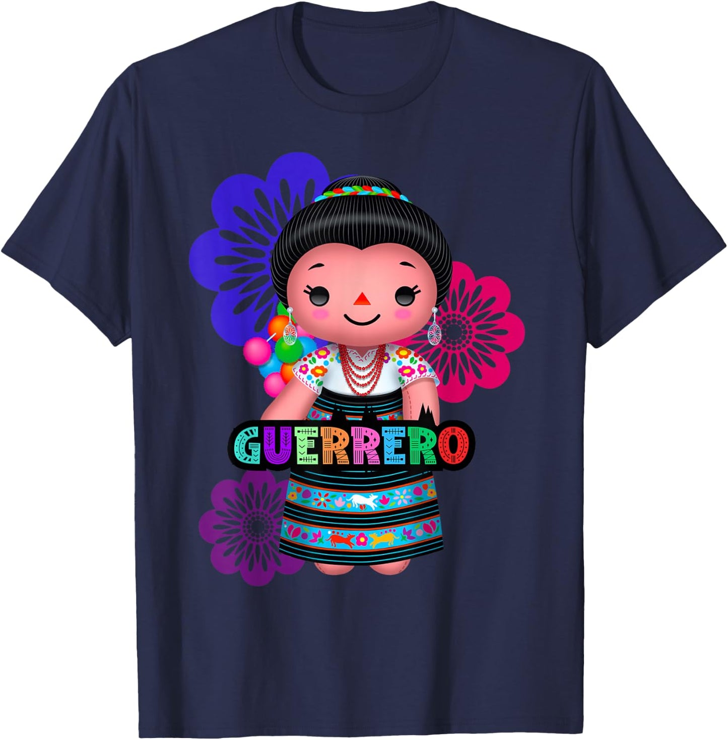 Guerrero Muñeca Lelé Maria Handmade Mexicans Artesanal T-Shirt - T-Shirt | Navy