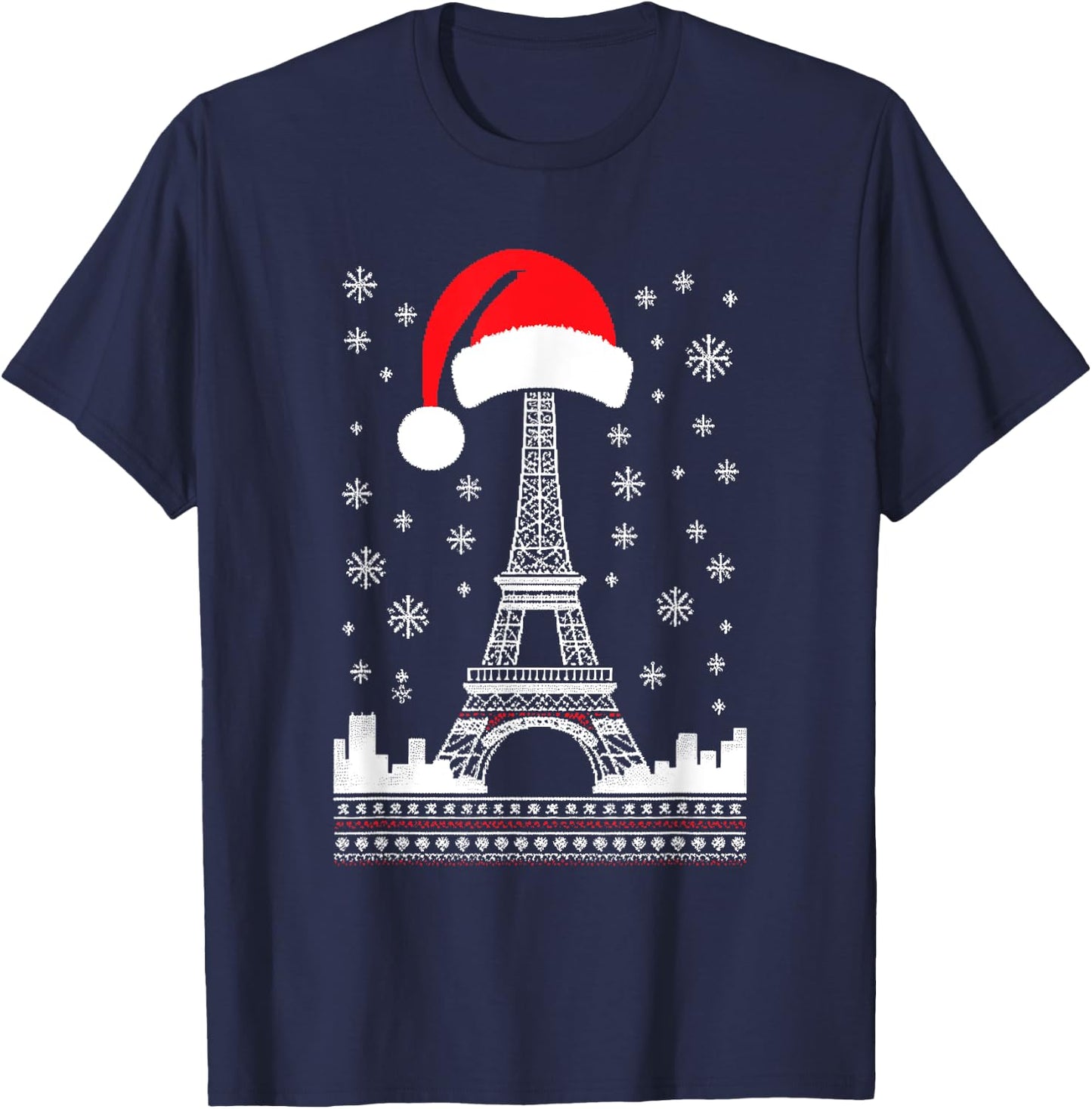 Eiffel Tower Santa Hat - Funny Vintage Paris Ugly Christmas T-Shirt - T-Shirt | Navy
