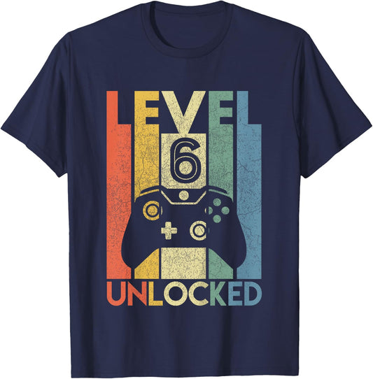 Level 6 Unlocked Shirt Funny Video Gamer 6th Birthday Gift T-Shirt - T-Shirt | Navy