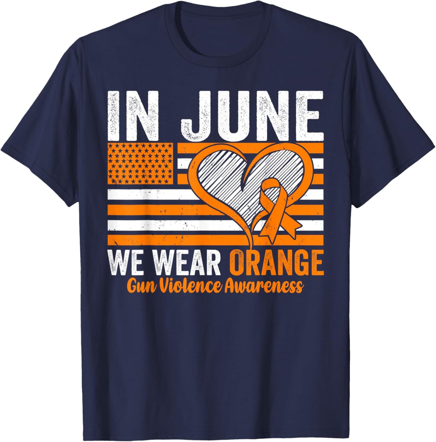 In June we Wear Orange Gun Violence Awareness USA Flag T-Shirt - T-Shirt | Navy