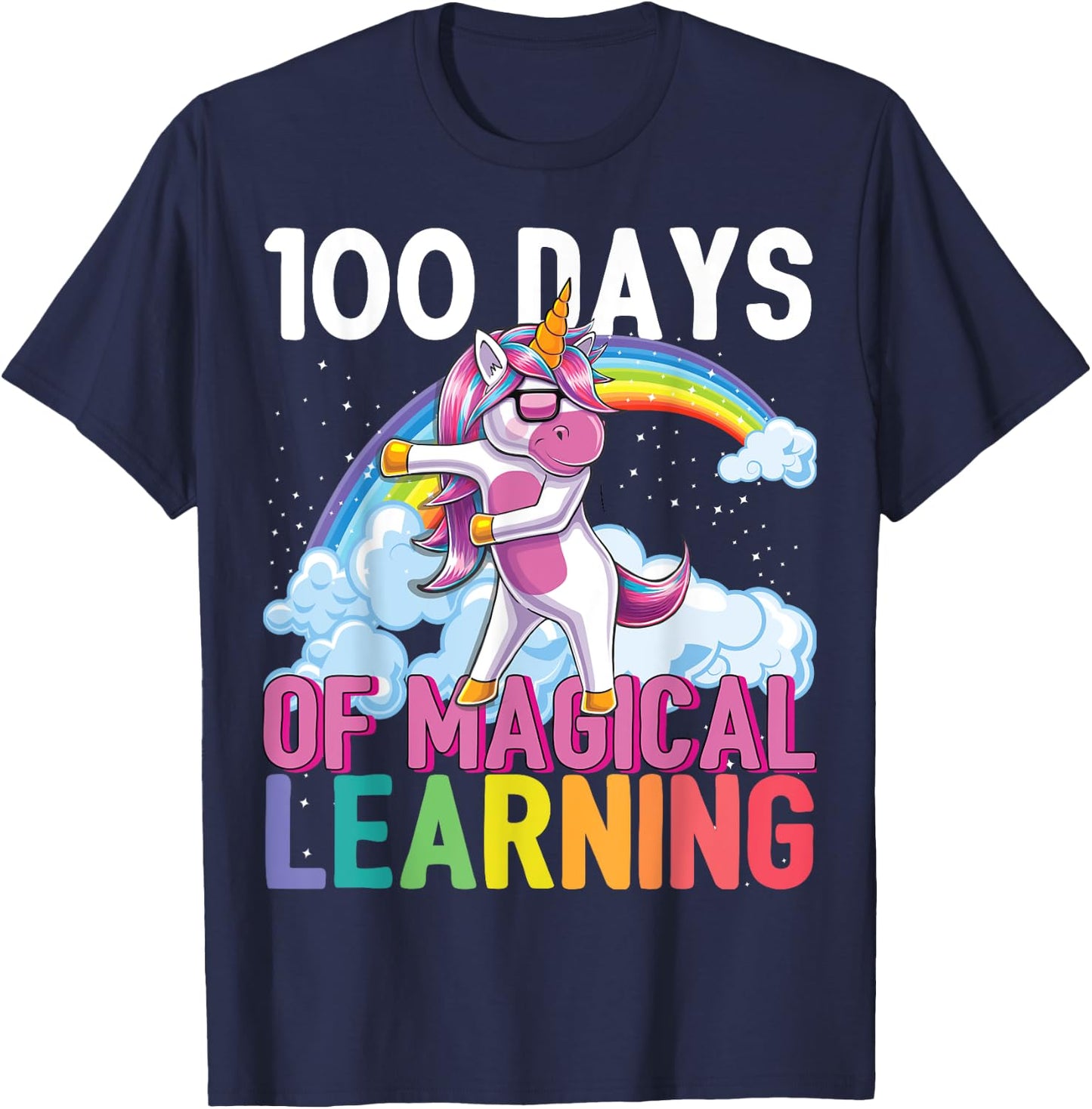 100 Days of Magical Learning Flossing Unicorn School Shirt T-Shirt - T-Shirt | Navy