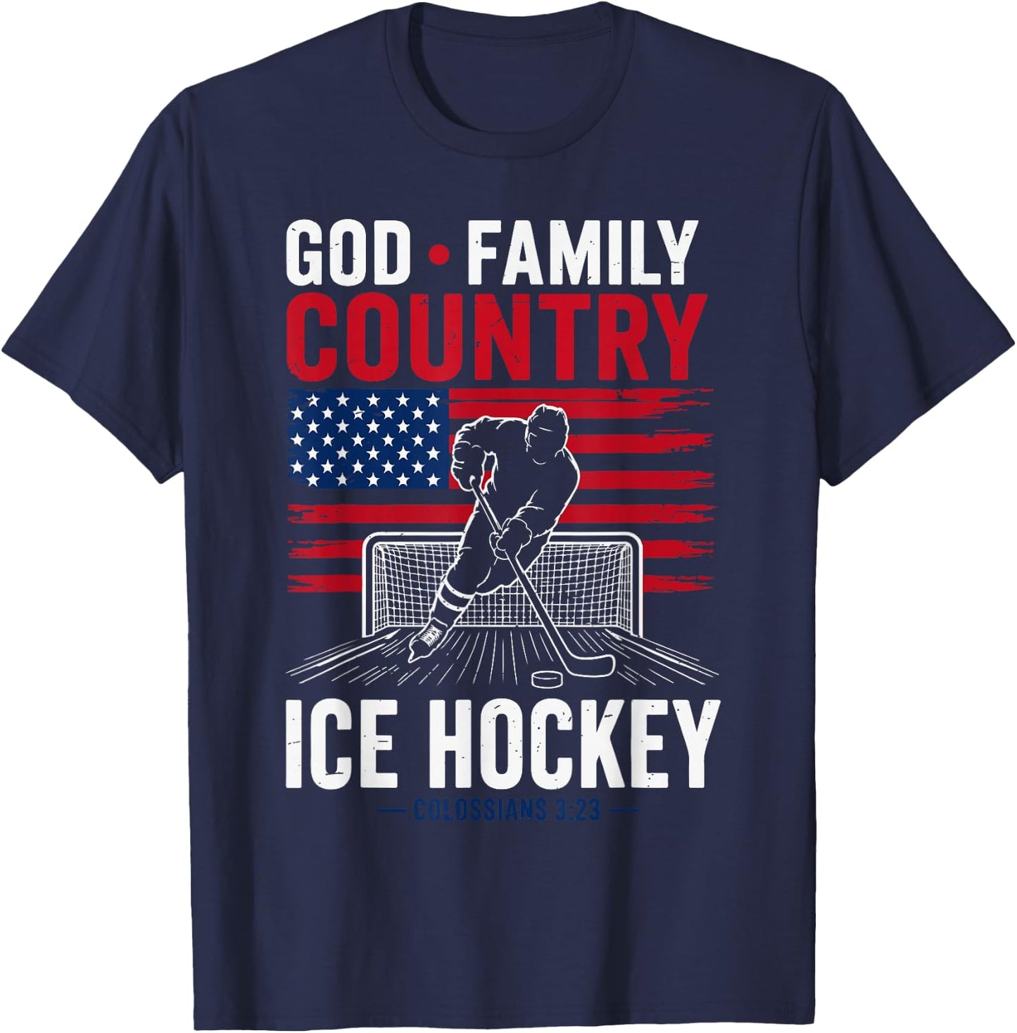 God Family Country Ice Hockey Patriotic Christian Faith T-Shirt - T-Shirt | Navy