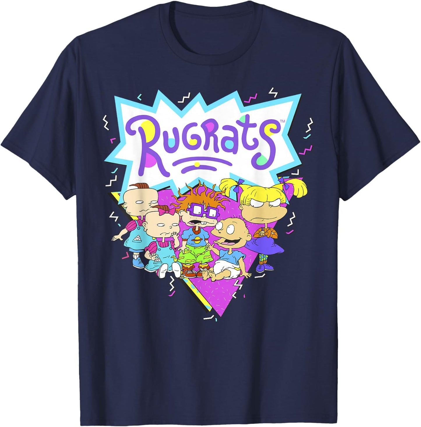 Rugrats Group Shot Retro Geometric Logo T-Shirt - T-Shirt | Navy