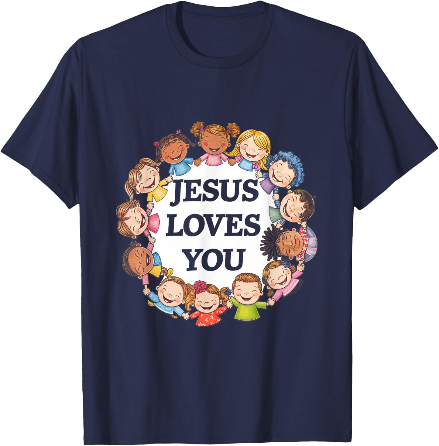 Jesus Loves You Kids Faith Children Religious Love T-Shirt - T-Shirt | Navy