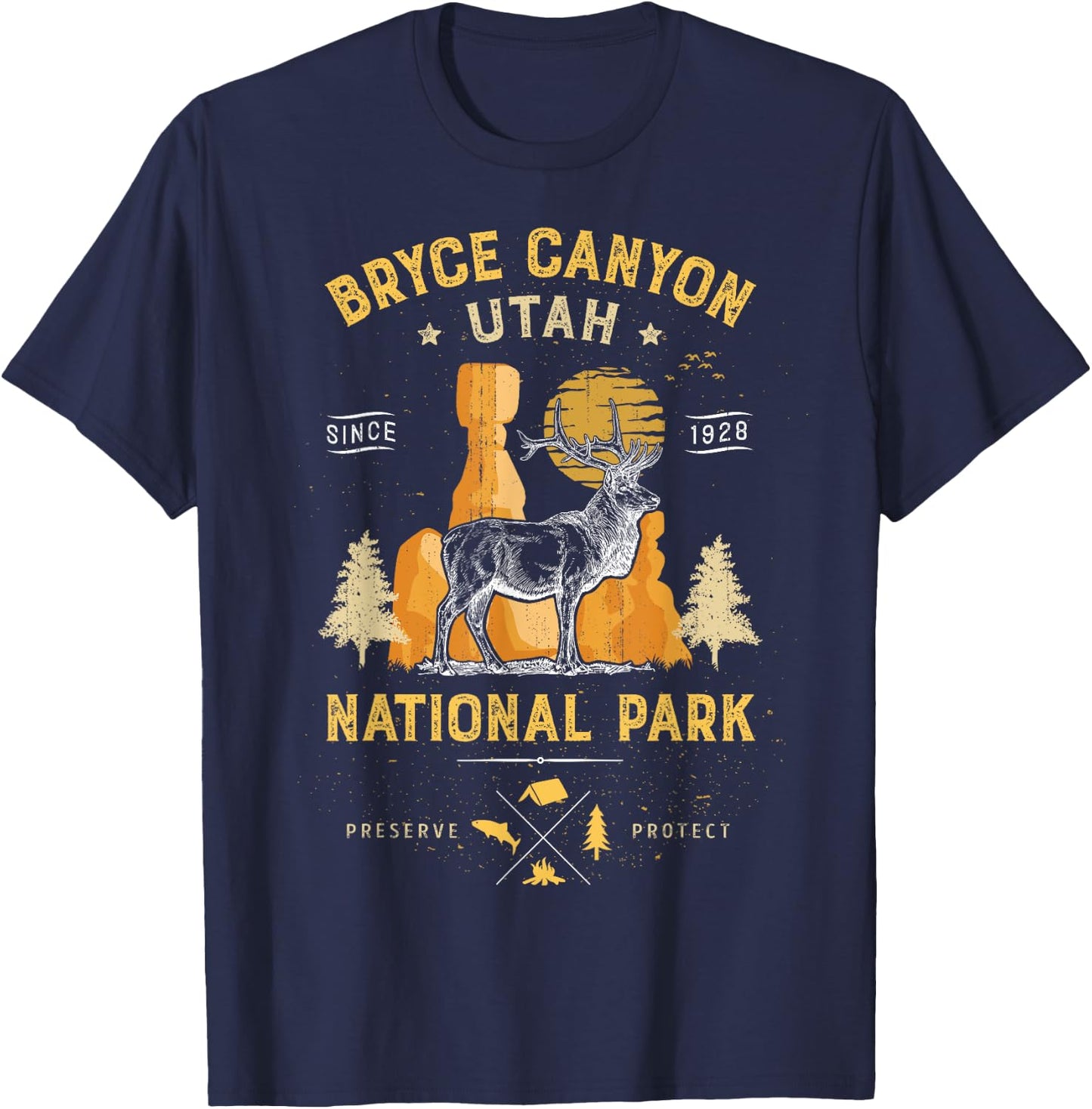 Bryce Canyon National Park T shirt Vintage Utah Deer Elk T-Shirt - T-Shirt | Navy