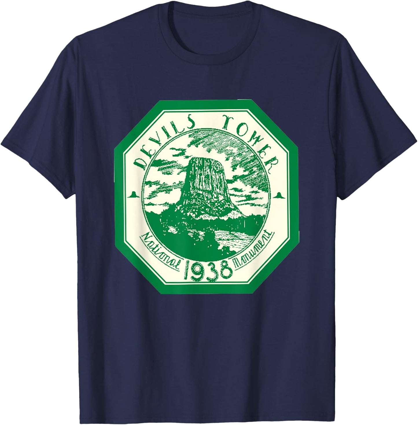 DEVILS TOWER National Park T Shirt Hiking Wanderlust T-Shirt - T-Shirt | Navy