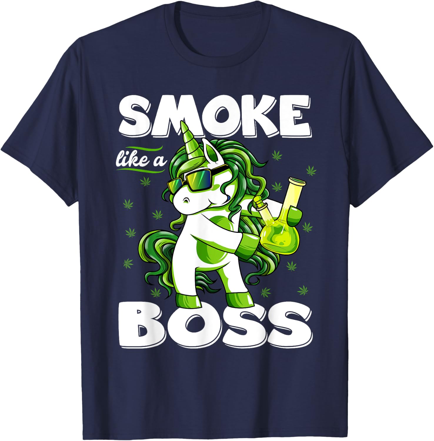 Funny 420 Marijuana Weed T Shirts -Adults Black Small Modern Round Collar Short Sleeve 420 Unicorn Floss Like A Boss Weed Pot Leaf Marijuana T-Shirt - T-Shirt | Navy