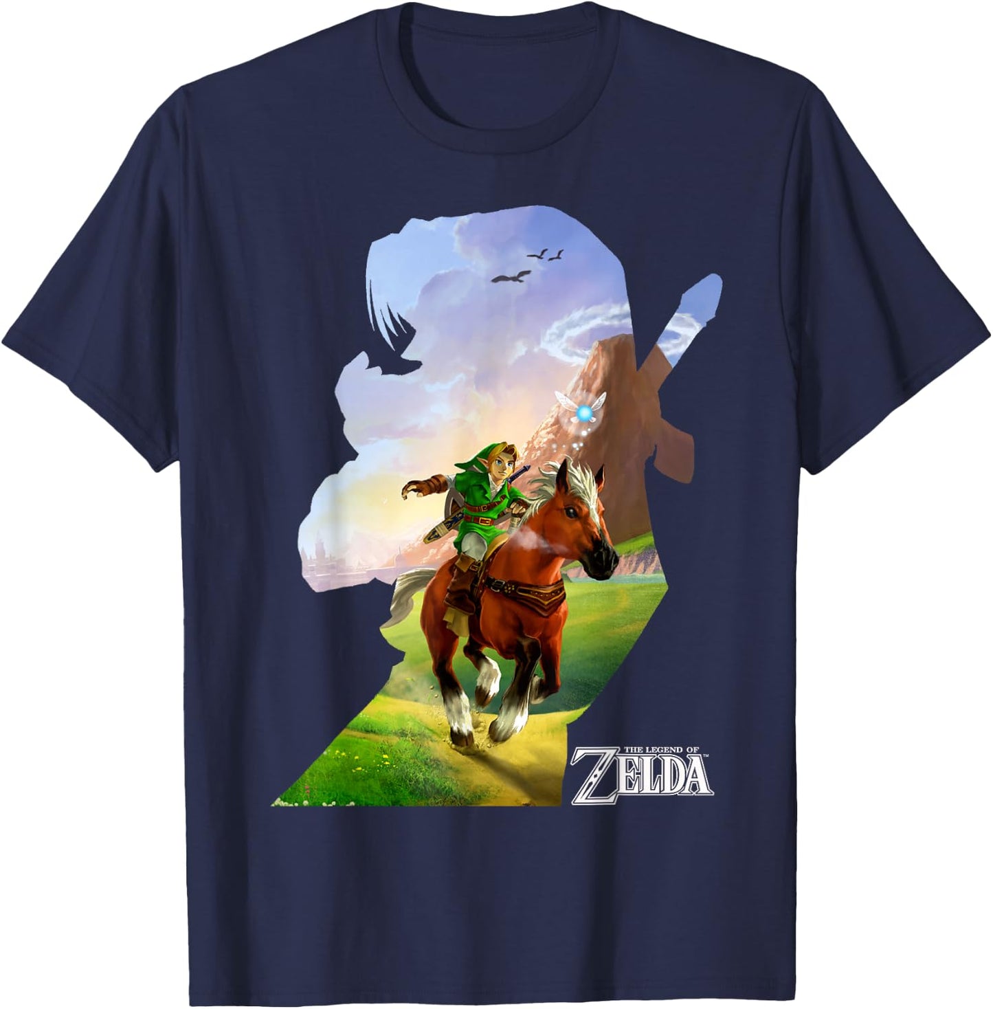 Nintendo Zelda Link Epona Ride Silhouette Small T-Shirt - T-Shirt | Navy