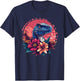 Velociraptor Head With Flowers Sunset T-Shirt - T-Shirt | Navy