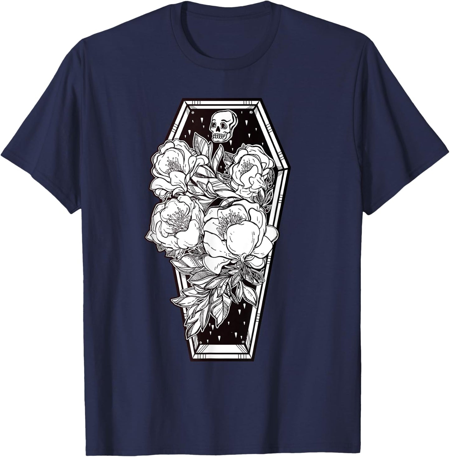 Floral Spooky Halloween - Grave and Roses Occult T-Shirt - T-Shirt | Navy
