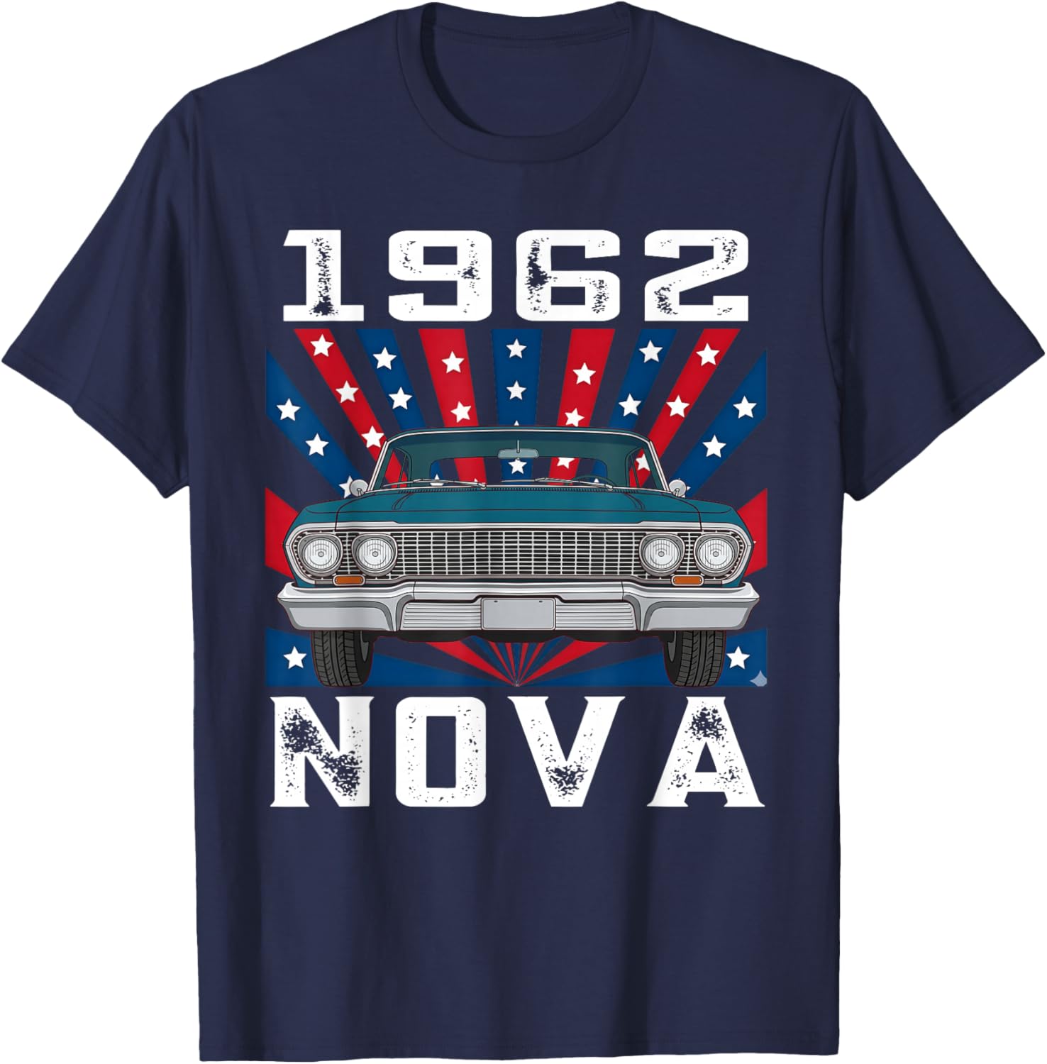 1962 62 Nova Silhouette Muscle Car American Flag T-Shirt - T-Shirt | Navy