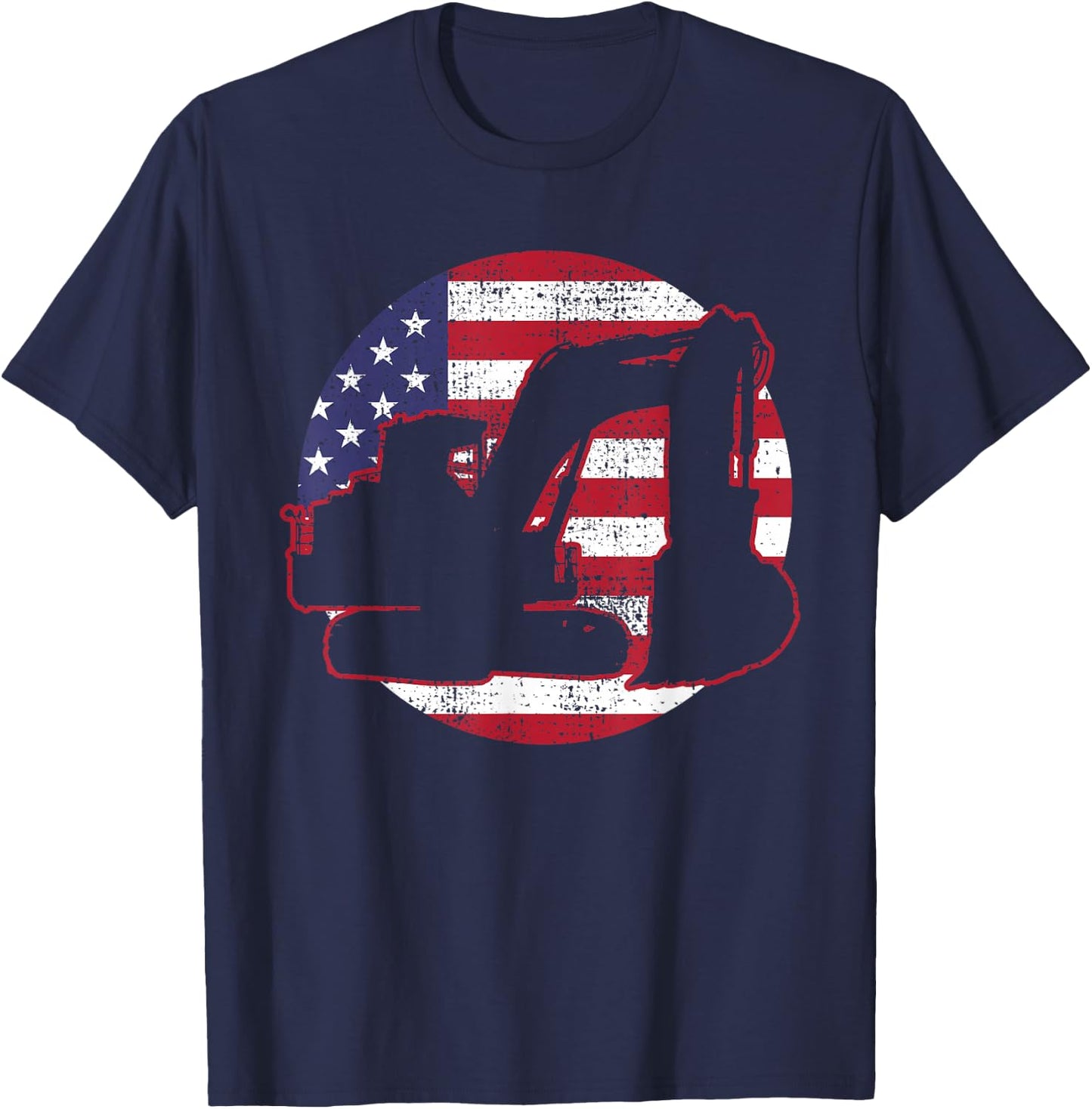 Excavator Digger USA Flag Vintage T-Shirt - T-Shirt | Navy