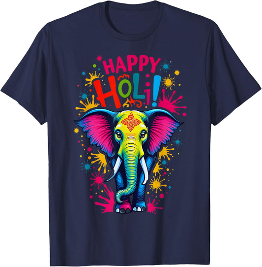 Happy Holi Festival India Color Elephant Hindu For Kids T-Shirt - T-Shirt | Navy