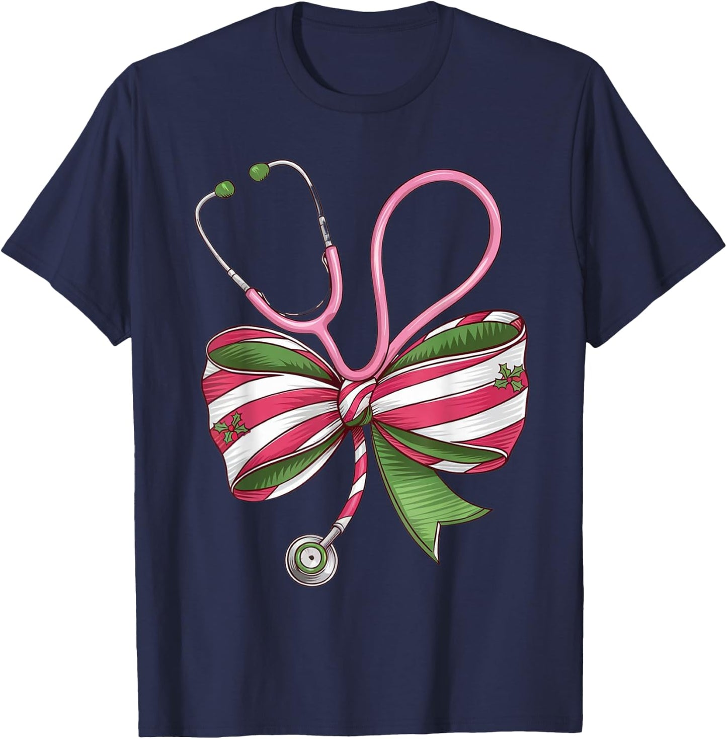 Nurse Christmas Coquette Bow Stethoscope Medical T-Shirt - T-Shirt | Navy