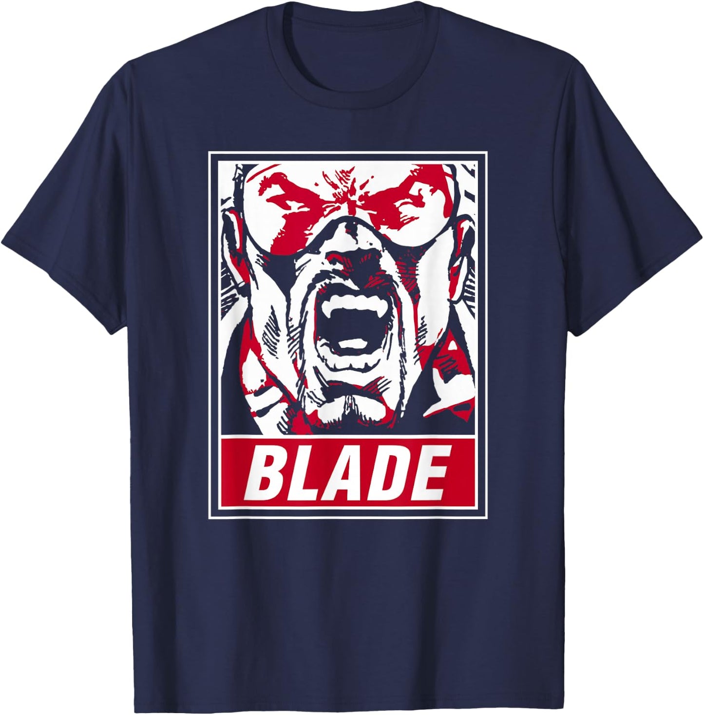 Marvel Blade Propaganda Poster Red Highlight Graphic T-Shirt - T-Shirt | Navy